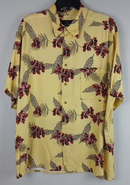 VTG Ivy Crew Mens XL Yellow Red Tropical Short Sleeve Button Up Hawaiian Shirt‎